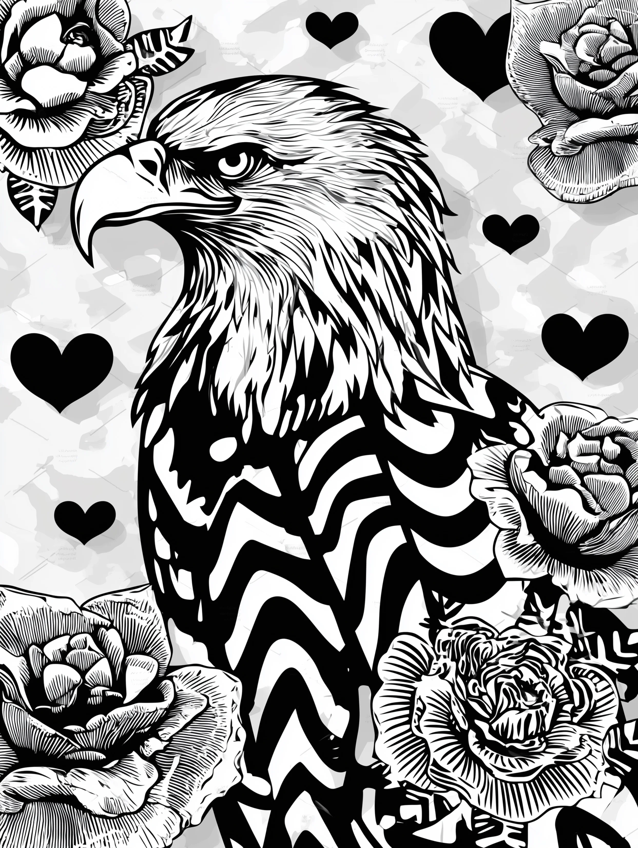 Free printable eagle coloring page for adults featuring an eagle with wavy line patterns